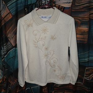 Blair Cream Sweater with Gold Embroidery